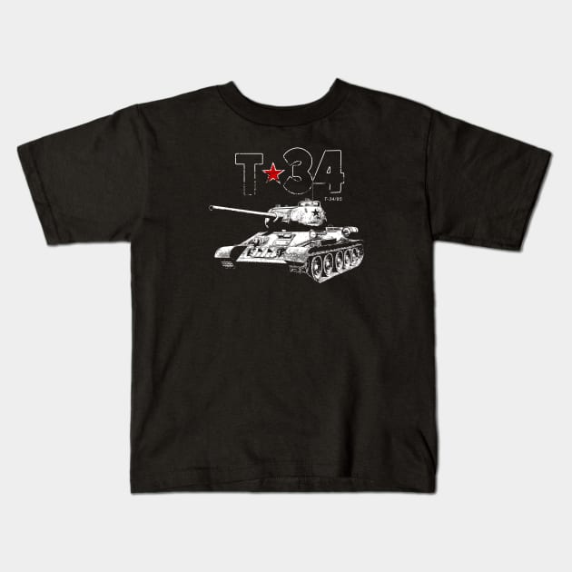 T-34-Tank-Soviet Union-War-WW II Kids T-Shirt by StabbedHeart